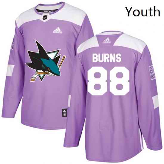 Youth Adidas San Jose Sharks 88 Brent Burns Authentic Purple Fights Cancer Practice NHL Jersey
